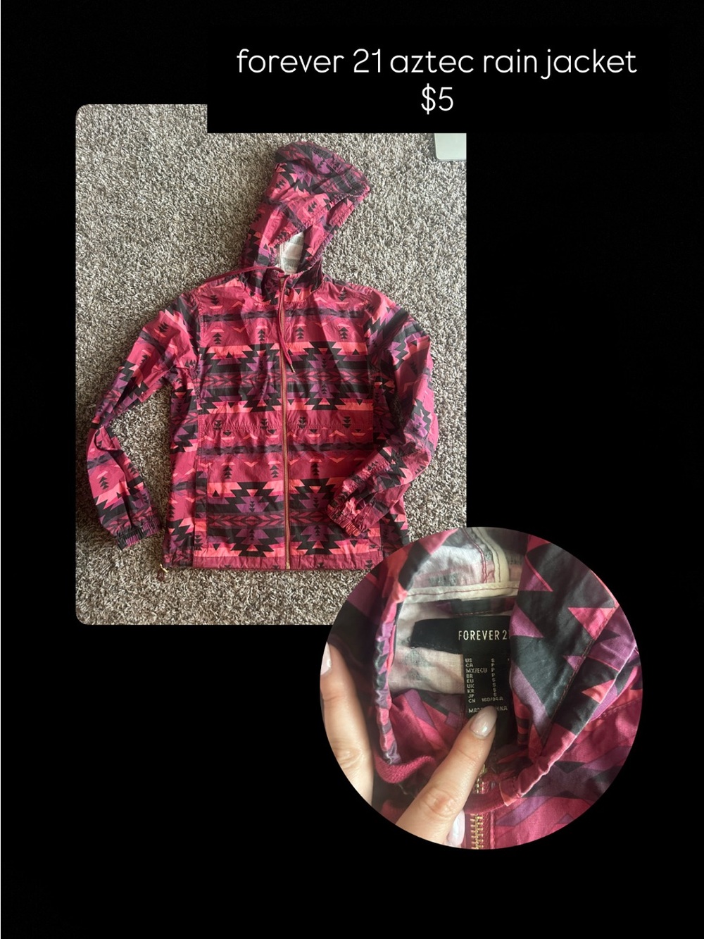 Forever 21 Kids Aztec Hooded Raincoat - Pink & Purple
